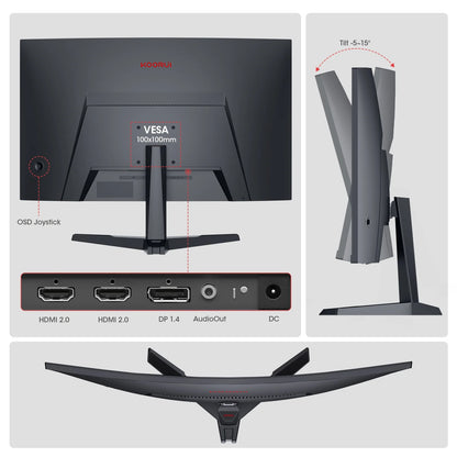 27 Inch Curved Gaming Monitor, 180Hz FHD Computer Monitors, 100% Srgb, Adaptive-Sync, 27E6CA